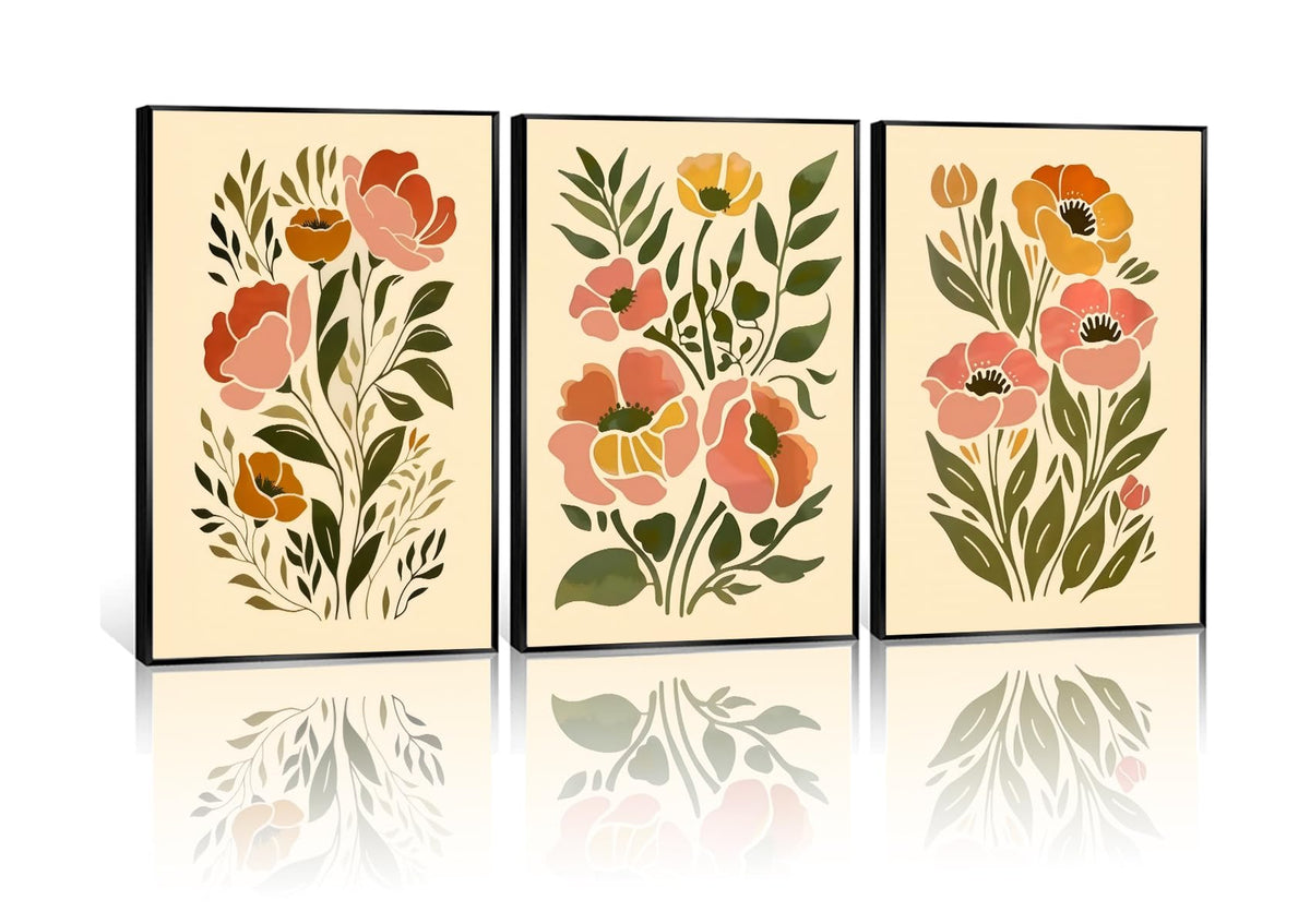 SFXYRTAH 3Pcs Boho Floral Wall Art Abstract Botanical Flower Posters Neutral Beige Green Minimalist Plant Prints for Living Room Bedroom Office Home Decor Unframed (12x16in posters)