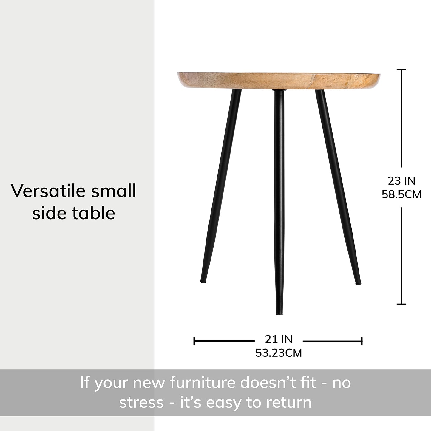 MH London Side Table - Dilan Tri Pin Small Table. Exclusively Designed Hand-Crafted Small Nightstand. Solid Wood Round End Table. Contemporary Accent Table for Bedrooms, Living Rooms and Home Office