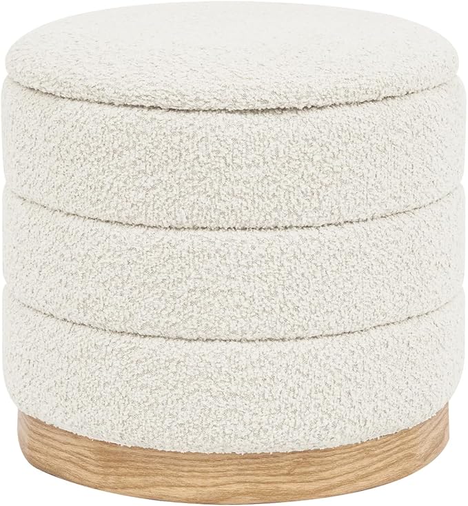 Round Storage Ottoman with Reversible Tray Lid, Folding Chenille Fabric