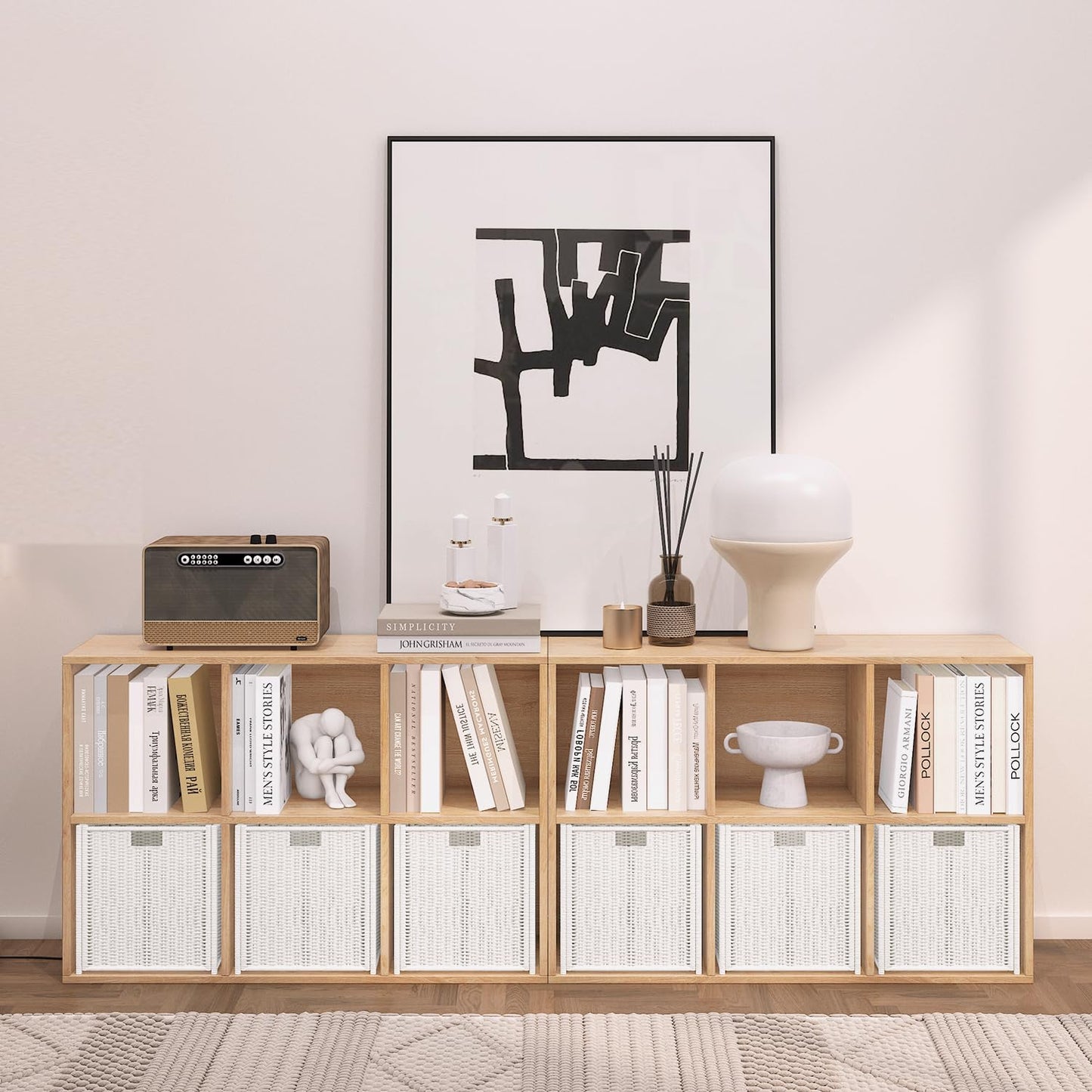 NewBeth Wooden 6 Cube Storage Organizer with Closed Back Panel,Oak Cube Shelf Heavy Duty Cubby Storage Organizer with Compartments for Living,Display Shelf,Bookshelf