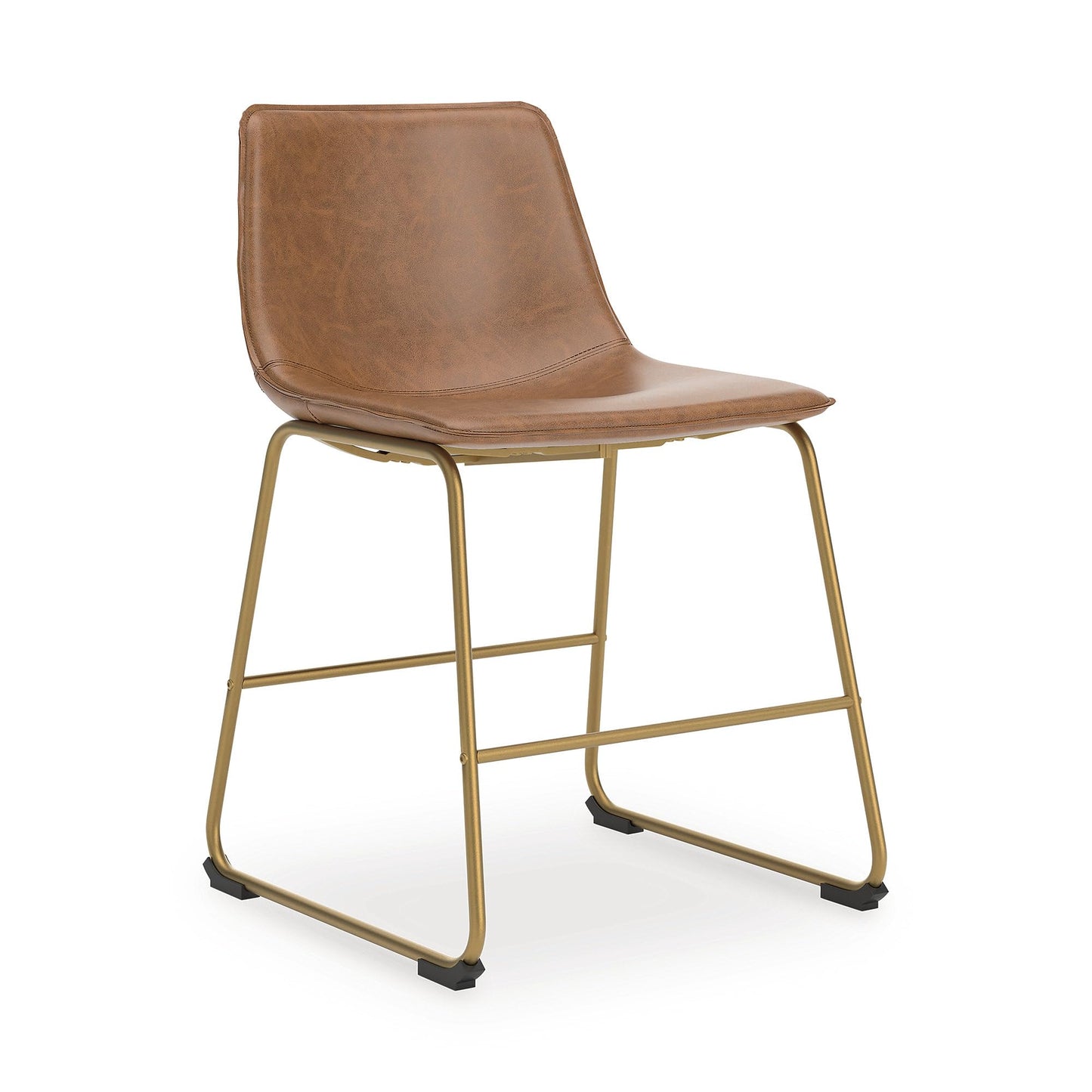 Signature Design by Ashley Lexadine Dining Chairs Set of 2, Mid Century Modern Bucket Seat, Faux Leather Upholstery with Gold Legs, Casual Seating for Kitchen and Dining Rooms, Light Brown