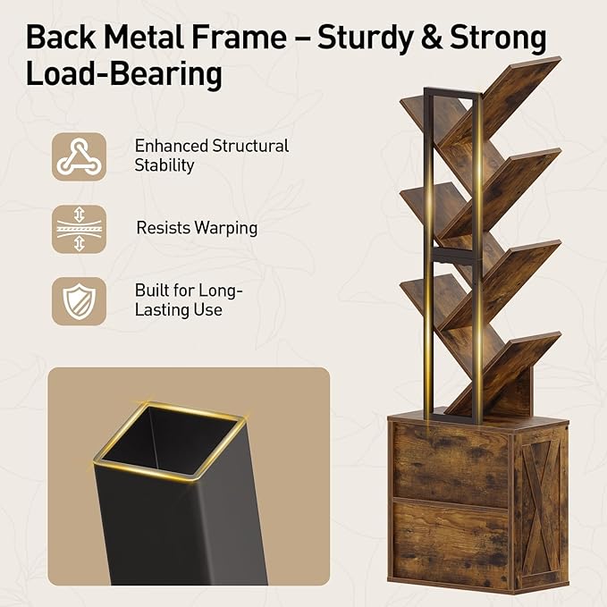 RALGEND Tree Bookshelf, 6 Tier Bookcase