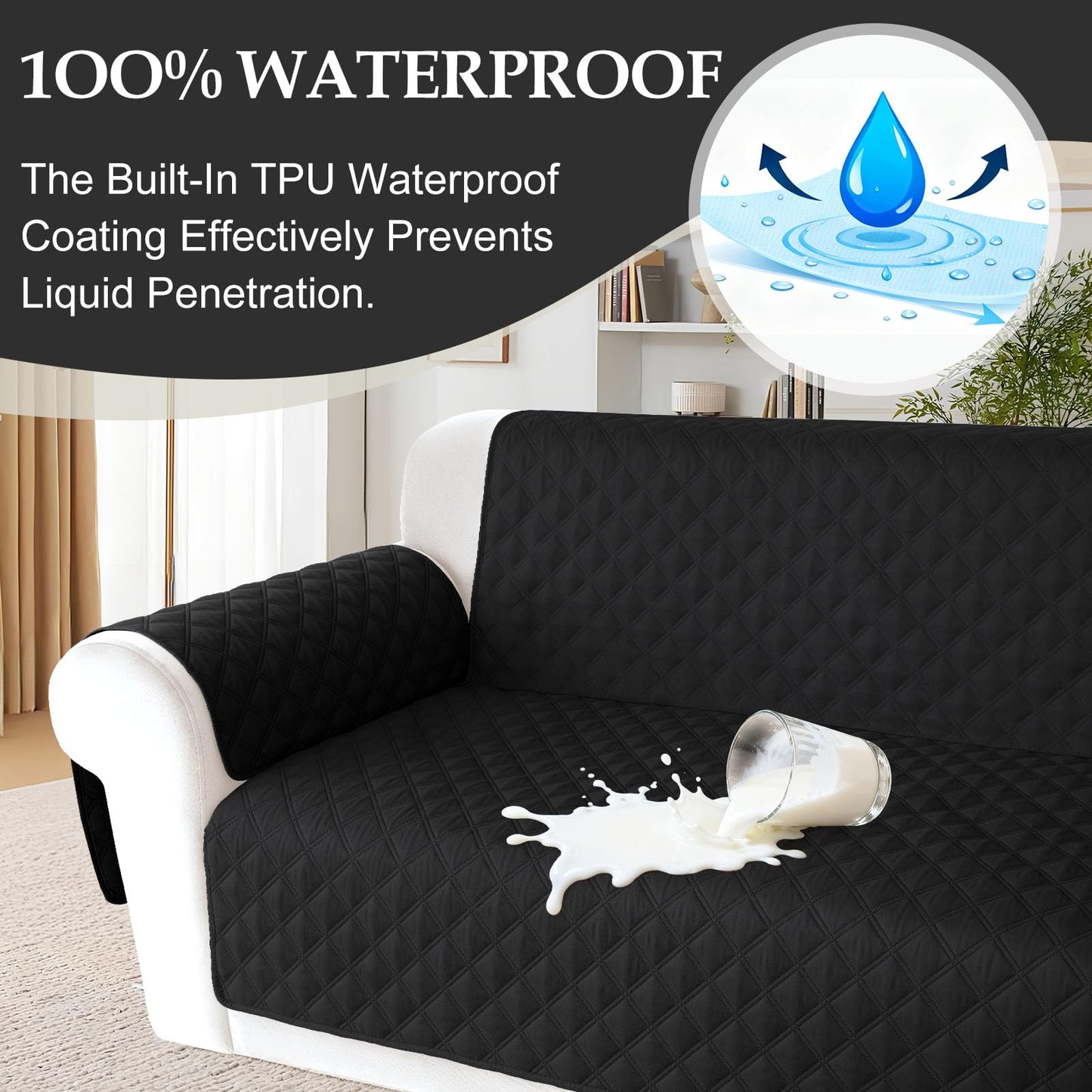 HDCAXKJ Waterproof Sectional Couch Cover L Shaped Sofa Covers Washable Corner Sectional Slipcovers Dog Pet Proof U Shape Furniture Protector with Upgraded Anti Slip Strips (Large, Black)