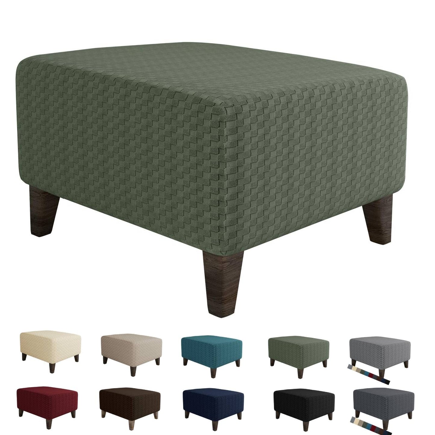 MAXIJIN Jacquard Ottoman Cover Slipcovers Folding Storage Stool Furniture Protector Cover Soft Thick Rectangle Foot Rest Slipcover with Elastic Bottom (Ottoman X-Large, Army Green)