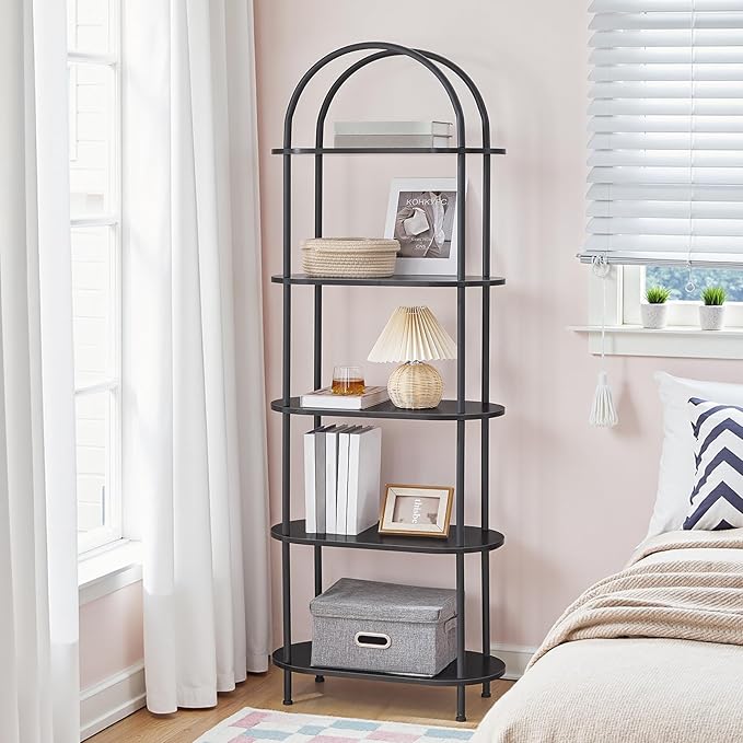 HOOBRO 5 Tier Open Bookshelf, Industrial Arched Bookcase Display Shelf Rack