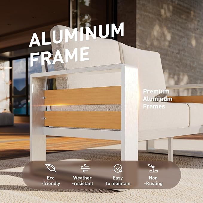 Aoxun Aluminum Outdoor Patio Furniture Set, 2 Seats Metal Sectional Patio