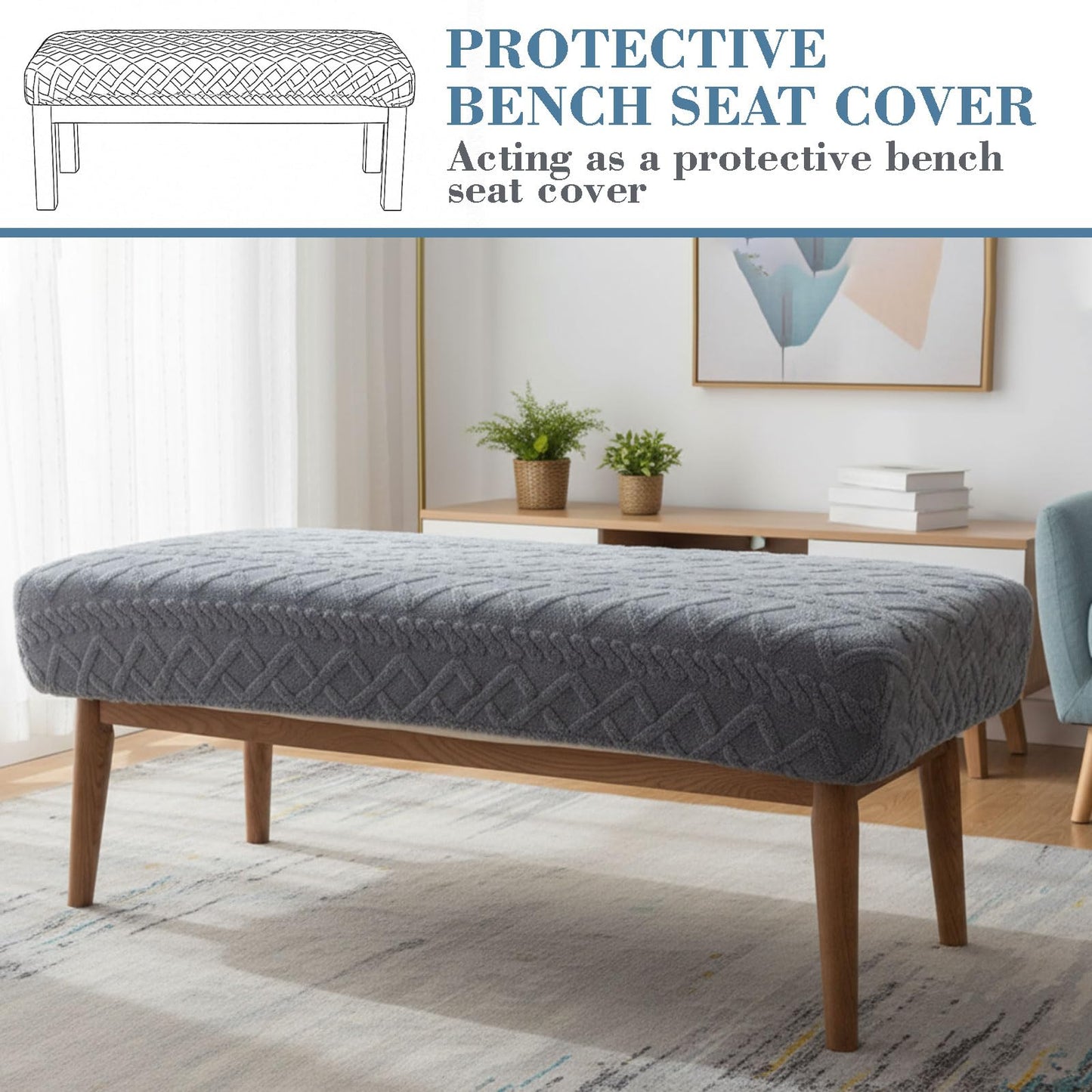 Gilprop Stretch Jacquard Dining Bench Cover, Slipcover Rectangle Soft Seat Protector Cover Dustproof Removable for Dining Room Living Room Bedroom Kitchen Hotel Fits 39.4~55.1 Inch Benches(Gray)