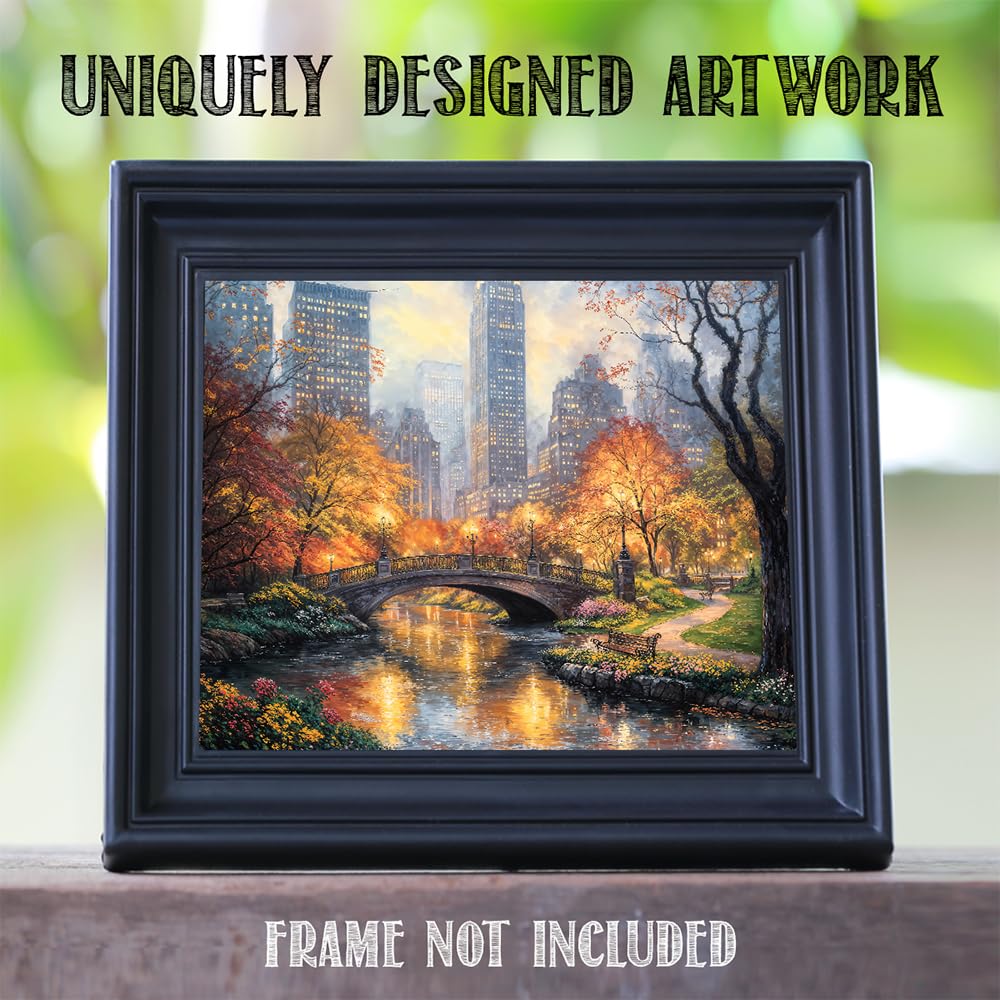 Autumn In Central Park Painting - 11x14 Unframed Poster Cityscape Wall Art, New York City Fall Decor, Urban Landscape, Scenic Park, Romantic City, Skyscrapers, Nature, Tranquil Condo & Apartment Décor