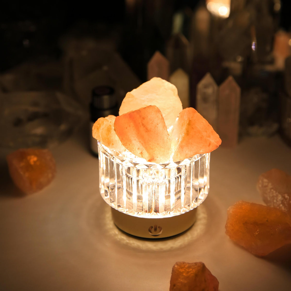 MYDAYS&DESIGN Salt Lamp Natural Pink Crystal Himalayan Salt Rocks, LED Light Dimmer with 3 Levels Cordless, Crystal Lamp Night Light Rechargeable for Room Home Decor Relaxation (Orange)
