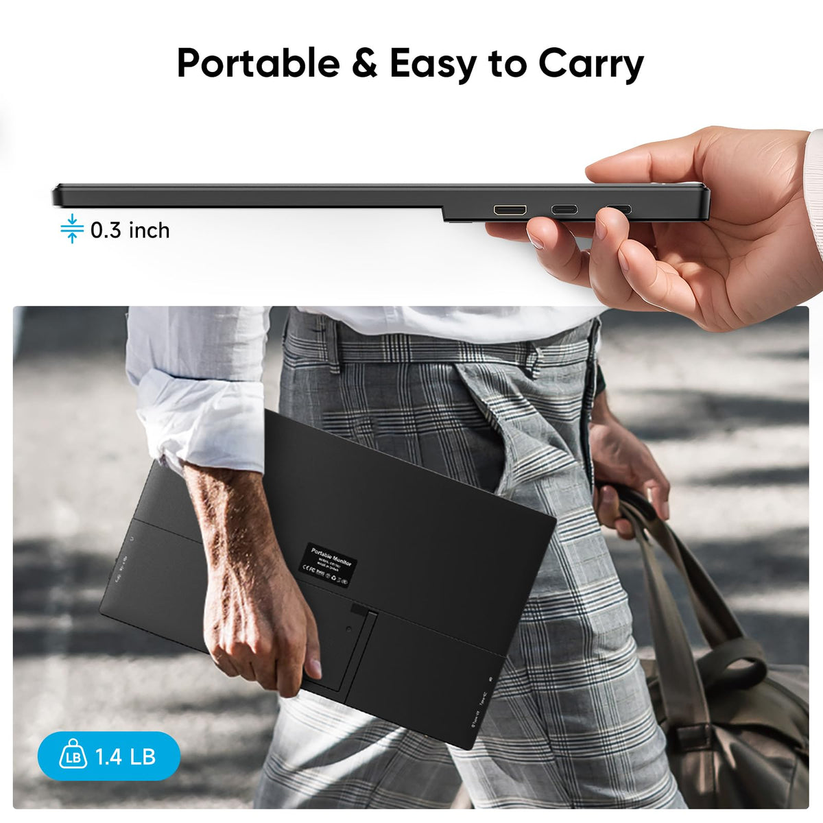 Travel Portable Monitor with Sleeve Bag, 15.6" FHD 1080P Portable Screen for Laptop with Kickstand, USB-C HDMI Second External Monitor, Screen Extender for Laptop Mac Phone PS4/5 Xbox Switch - Black