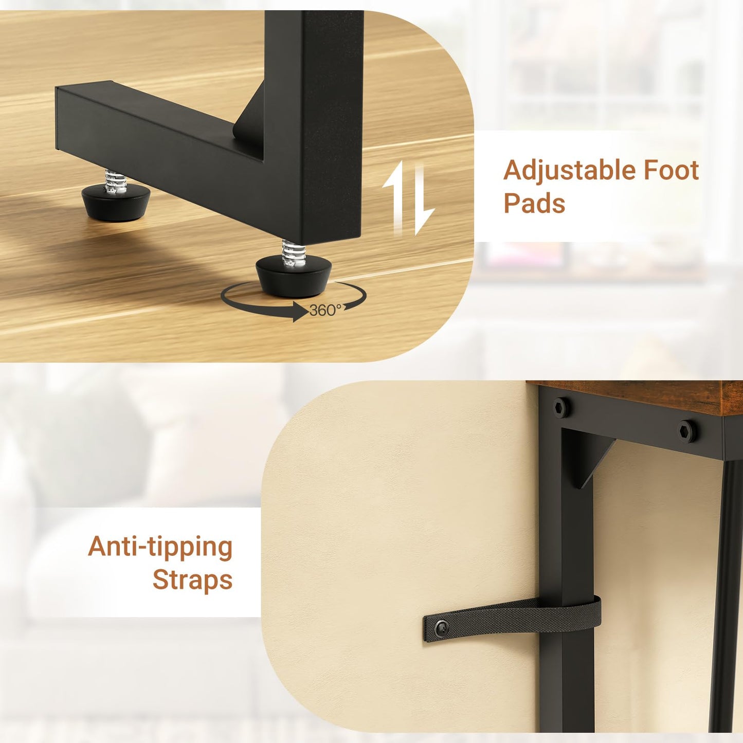HavenlyYouth 63 Inch Narrow Console Table with 2 Power Outlets, Behind Couch Table with Charging Station, Small Space Sofa Behind Table for Living Room, Entryway, Hallway, Rustic Brown