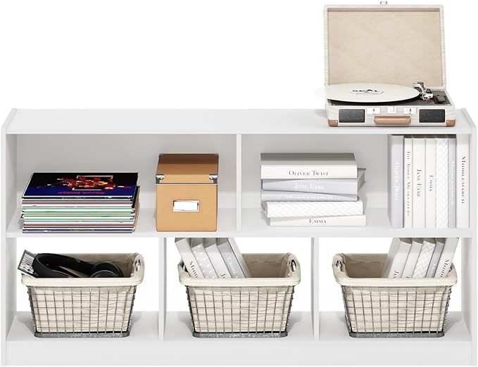 Furinno DALY Book Shelf, 5-Cube Bookshelf, Horizontal Cube Storage Organizer