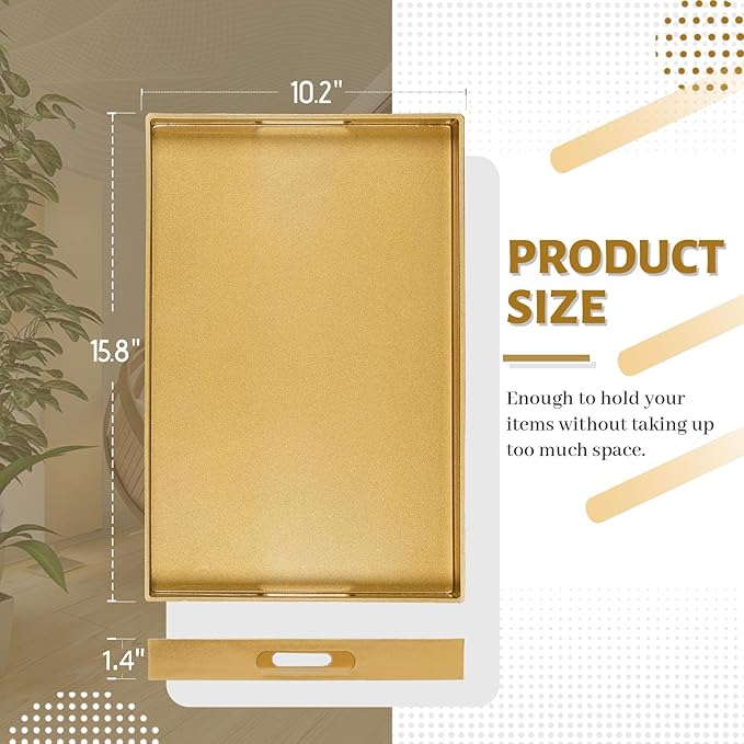 MAONAME Gold Decorative Tray for Coffee Table, Modern Serving Tray