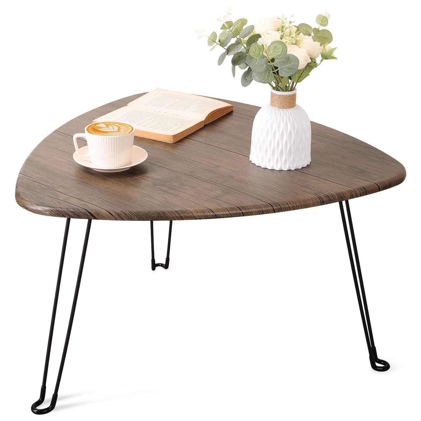 Folding Coffee Table for Living Room Small Wooden Folding Tables with Steel Legs Light Brown Triangle Coffee Table Mid Century Modern Floor Desk Low Table for Small Spaces Home Office