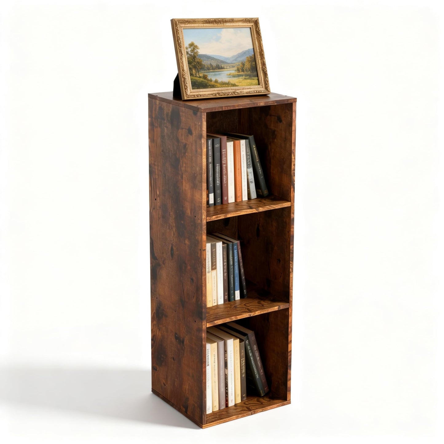 NewBeth Cube Storage Organizer, 3 Cube Retro Bookshelf, Freestanding 3 Tier Open Shelf, Rustic Brown Retro Shelves for Home Office, Bedroom, Living Room, Study