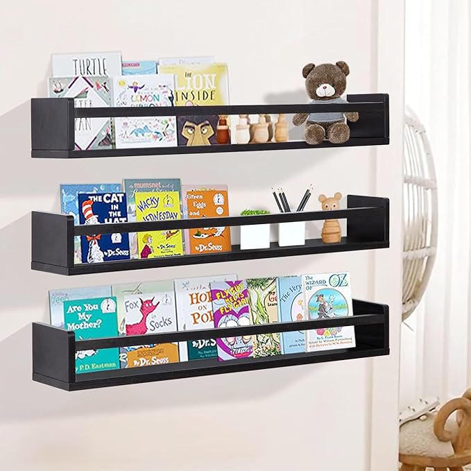 AZSKY Black Nursery Bookshelves
