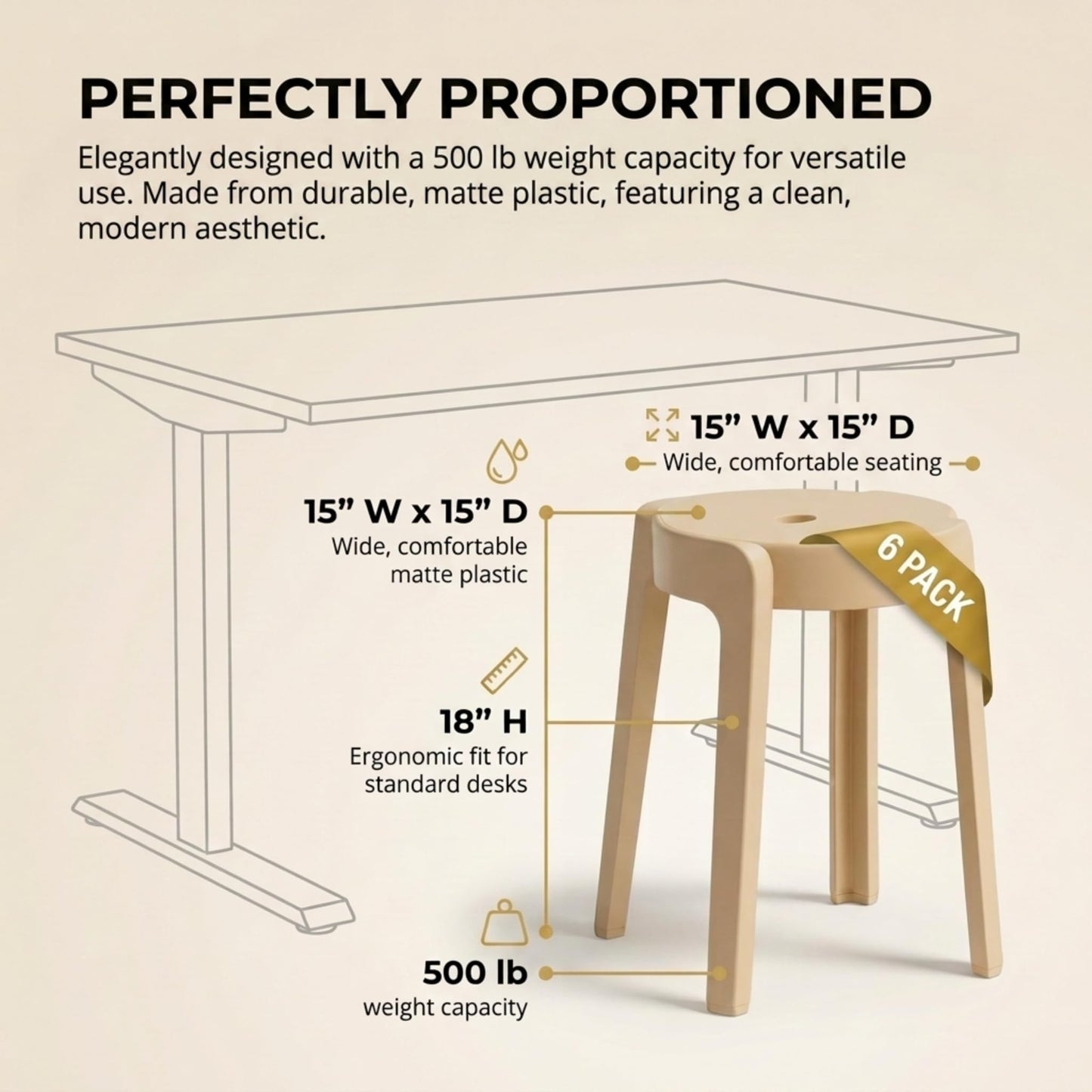 Stackable Plastic Stools Set of 6-18 Inch Heavy Duty 500 lbs Capacity, Flexible Seating Classroom Stools for School, Outdoor Patio & BBQ Chairs, Space Saving Plastic Chairs for Dorm, Home Office