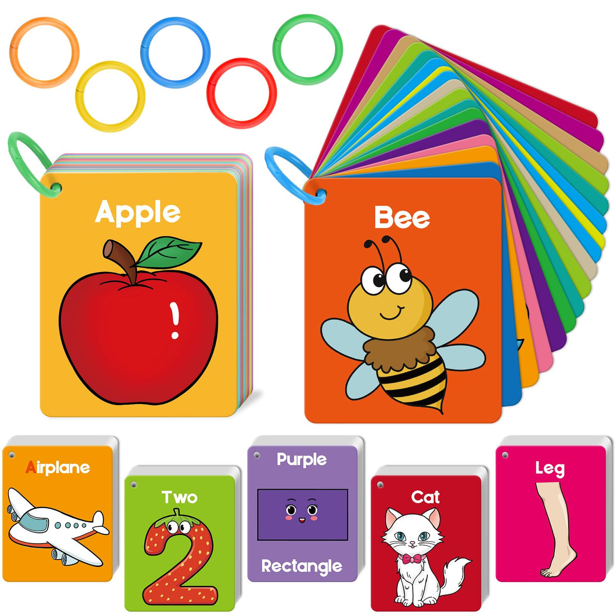 Torlam Toddler Flash Cards Baby Cognitive Flashcards for Kids, Learning Alphabet, Numbers, Shapes & Colors, Animals, First Words, Body Parts, Foods, Preschool Kindergarten Activities Educational Toys