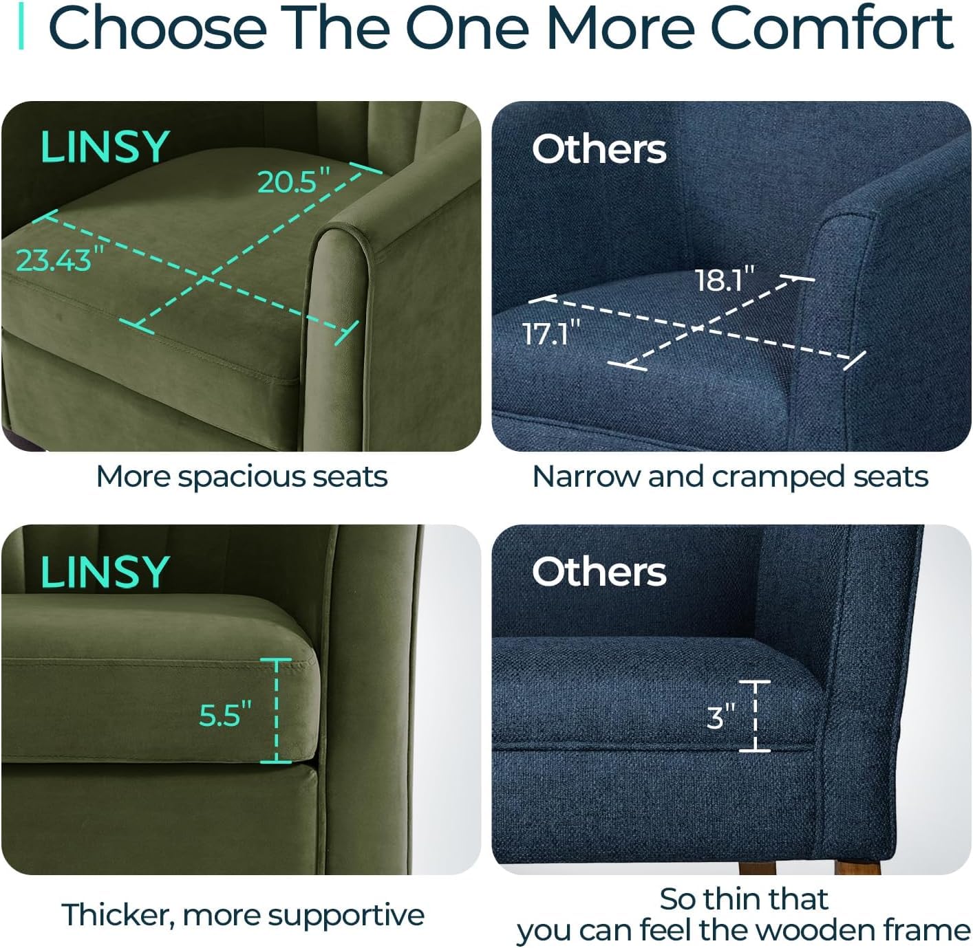 LINSY Accent Chair with Ottoman, Modern Armchair Comfy Barrel Reading Chair with Footrest for Living Room Bedroom Reading Room, Velvet, Olive Green