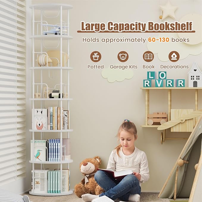 ALLSTAND 6 Tier Rotating Bookshelf, 360 ° Display Stackable Spinning Bookshelf