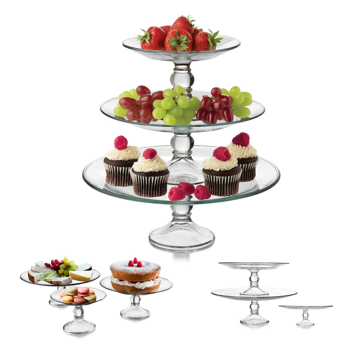 Libbey Selene 3 Tier Serving Stand Set, Elegant, Curvy Style Glass Dessert Stand, Dishwasher Safe 3 Tiered Dessert Stand for Fruit and Candy bowls