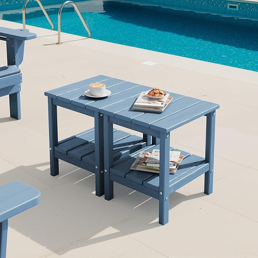 SERWALL 2-Tier HDPE Outdoor Side Tables Set of 2, Weatherproof Rectangular