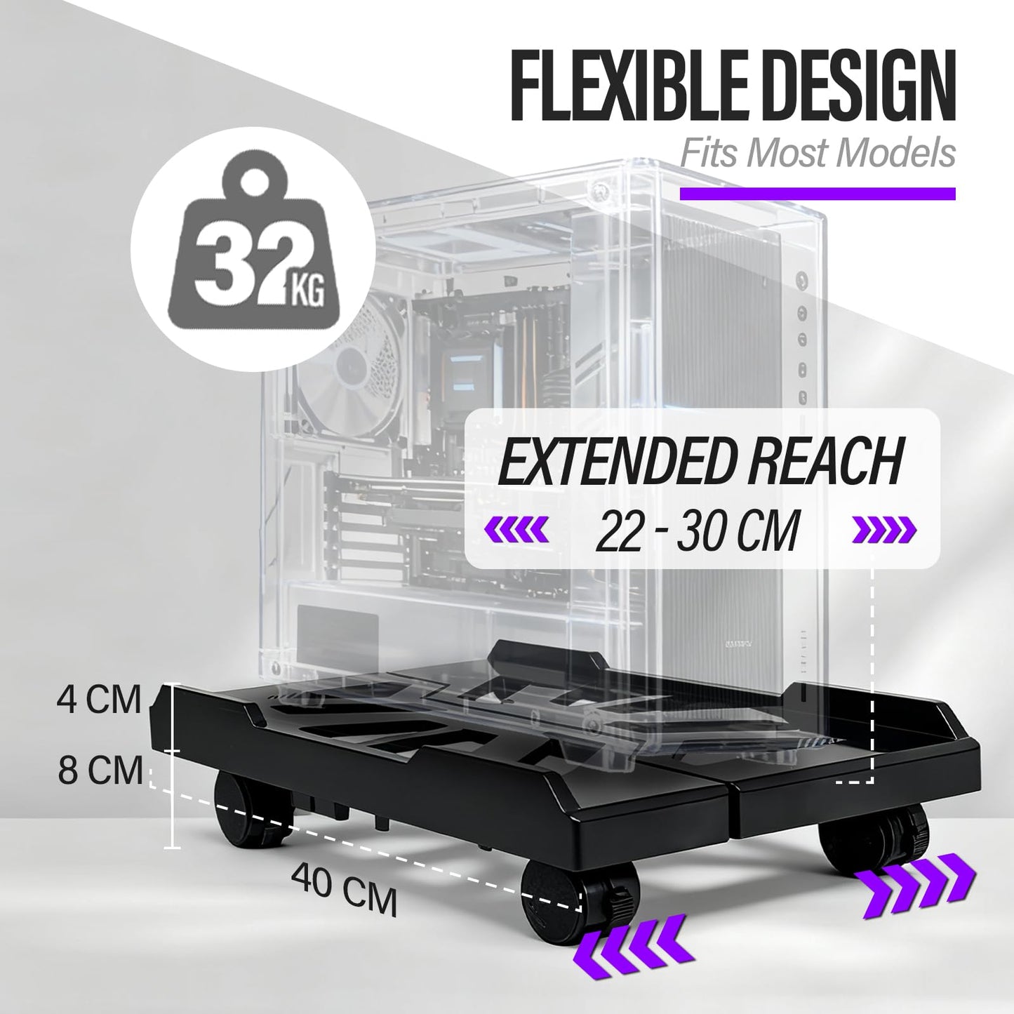 youkzuan Adjustable Computer Tower Stand with Locking Wheels | Mobile CPU Holder for Floor or Under Desk | Fits PC Towers 8.7"–11.8" Wide | Rolling Computer Case Stand for Home Office & Gaming