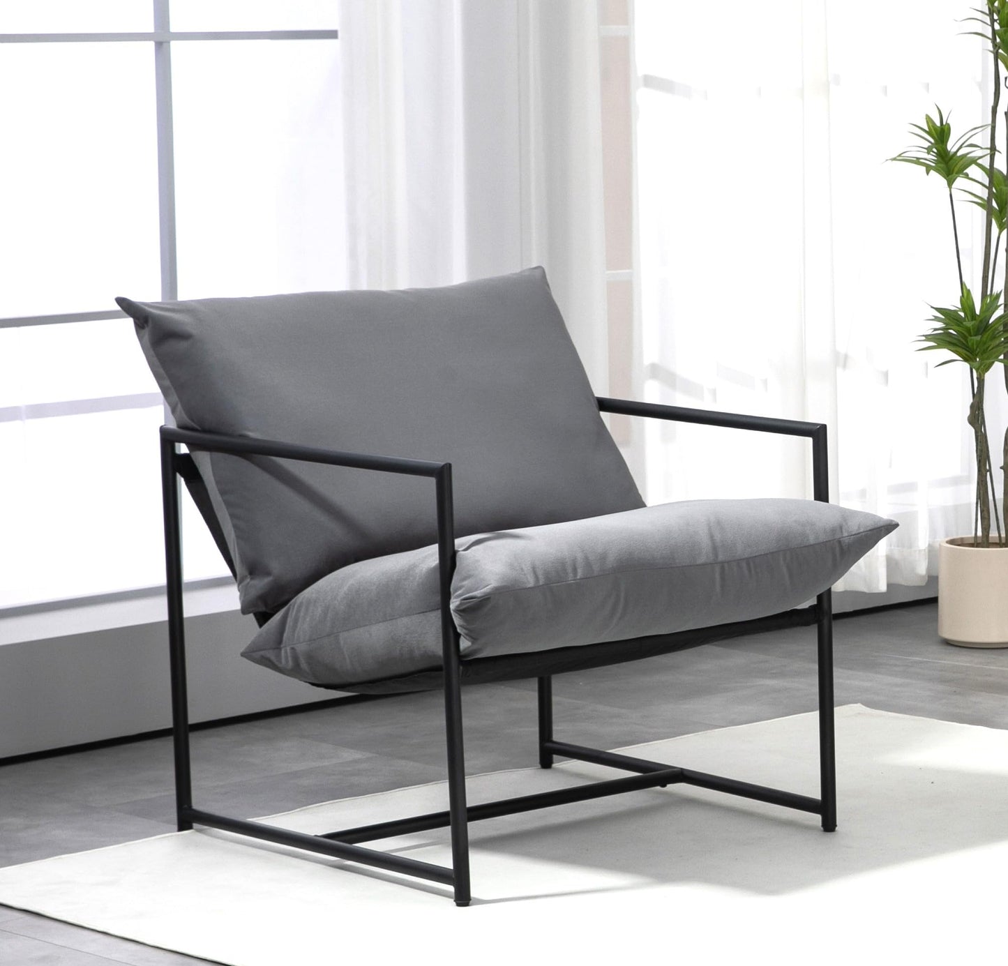 Container Furniture Direct Serenity Accent, Modern Velvet Arm Chair with Reclined Seat, Sleek Design, Durable Metal Frame, Soft Upholstery and Plush Comfort for Stylish Living Room, Grey