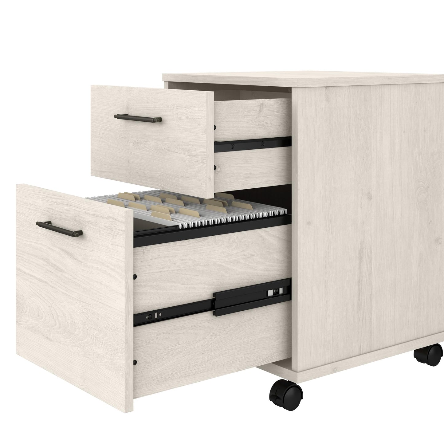 Bush Furniture Key West 2 Drawer Rolling File Cabinet in Linen White Oak Mobile Organization for Home Office Small Under Desk Storage on Wheels