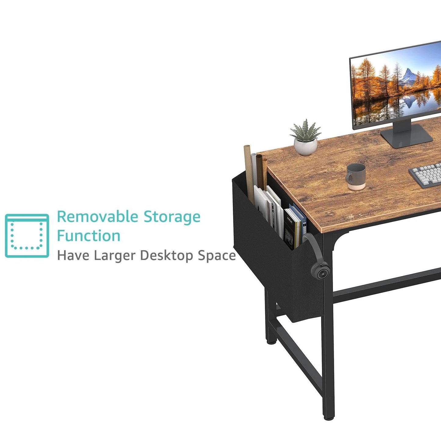 Lufeiya Computer Desk with Fabric Drawers, 47 Inch Desk for Small Space Home Office, Modern Simple Study Writing Table PC Desks for Bedroom, Rustic Brown