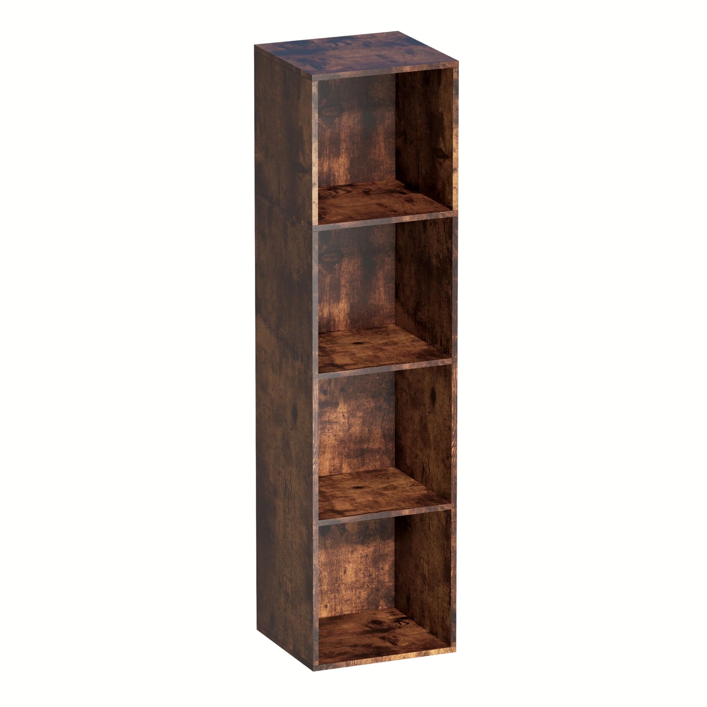 NewBeth Cube Storage Organizer, 4 Cube Retro Bookshelf, Freestanding 4 Tier Open Shelf, Rustic Brown Retro Shelves for Home Office, Bedroom, Living Room, Study