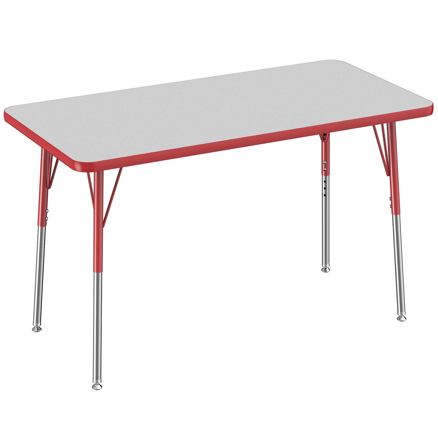 FDP Rectangle Activity School and Office Table (24 x 48 inch), Standard Legs with Swivel Glides, Adjustable Height 19-30 inches - Gray Top and Red Edge