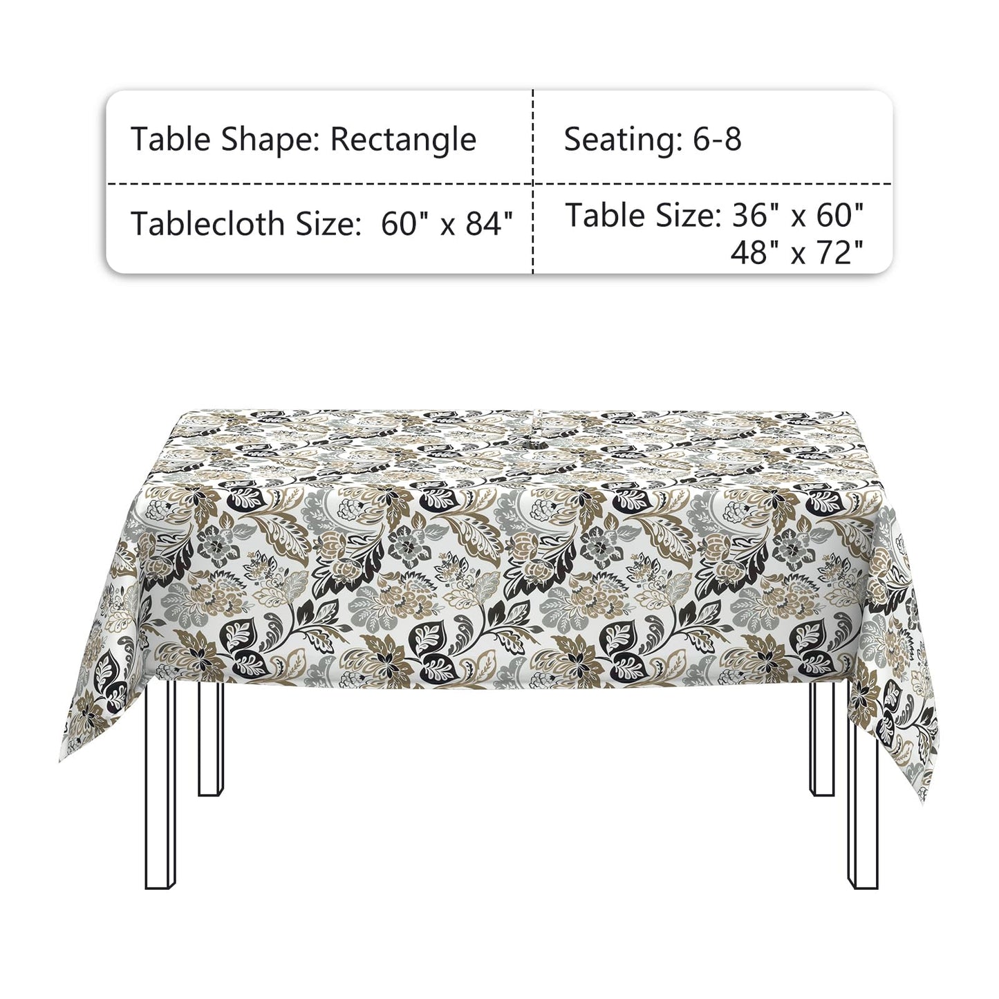 LVTXIII Rectangle Outdoor Tablecloth with Umbrella Hole and Zipper, Water-Repellent 60 x 84 Inch Patio Table Cover for Picnic, Garden, Backyard Dining, Dailey Tan