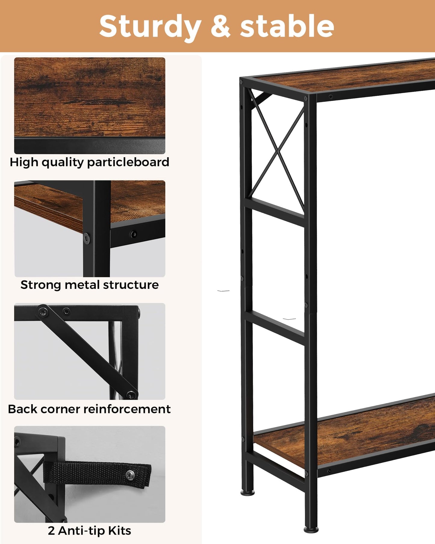 LAND·VOI Desk Shelf, 2 Tires Desktop Bookshelf, 31.9 Inchs Desk Hutch for Computer Monitor, Wood Desktop Display Rack, Adjustable Height Desk Organizer Shelf, for Home, Office, Dorm, Black EDS11BR01