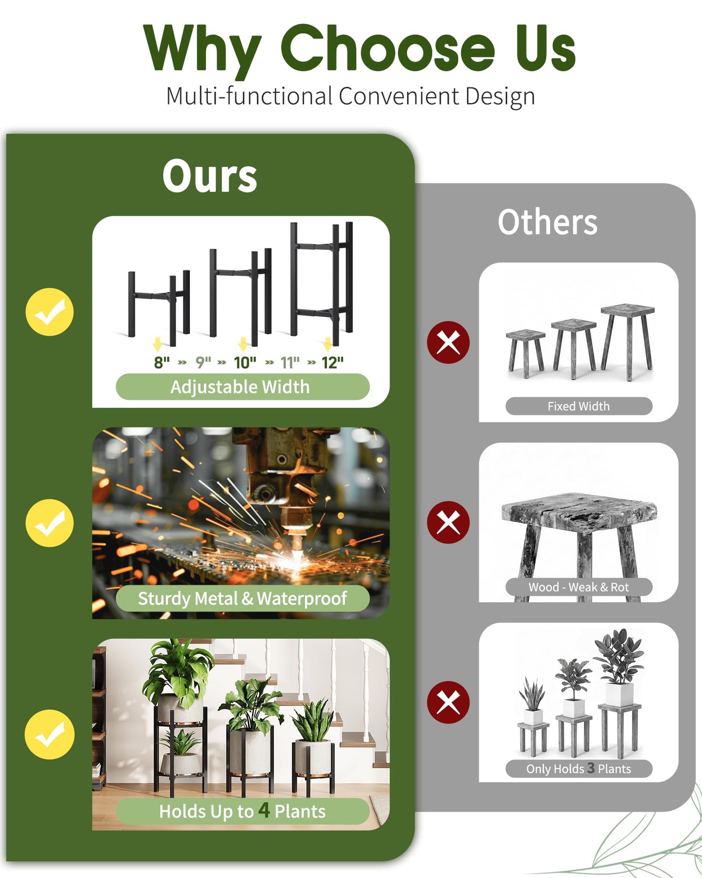AZADESJET 3 Pack Plant Stand Indoor Adjustable, Metal Modern Indoor Plant Stand, Heavy Duty Single Plant Stands Outdoor Corner, Stable Plant Holder Indoor Stand, Fits 8 to 12 Inches Pots, Black