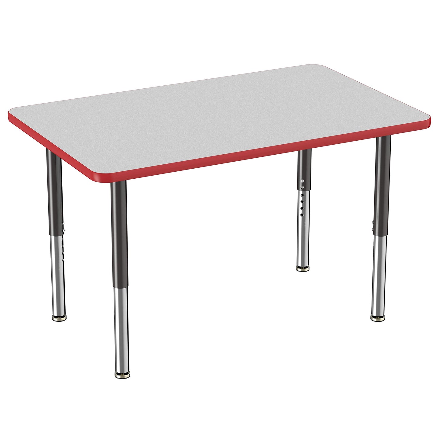 FDP Mobile Rectangle Activity School and Office Table (30 x 48 inch), Super Legs with Glides and Casters, Adjustable Height 19-30 inches - Gray Top and Red Edge
