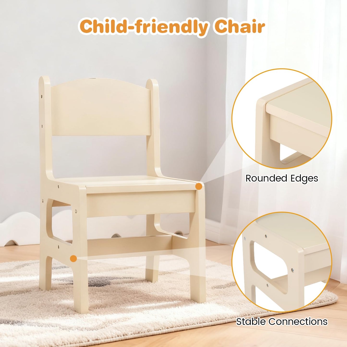 INFANS Kids Study Desk and Chair Set, Wooden Learning Table with Storage Hutch, Drawer, Paper Roll, Round MDF Student Furniture for Writing, Drawing, Ages 3+
