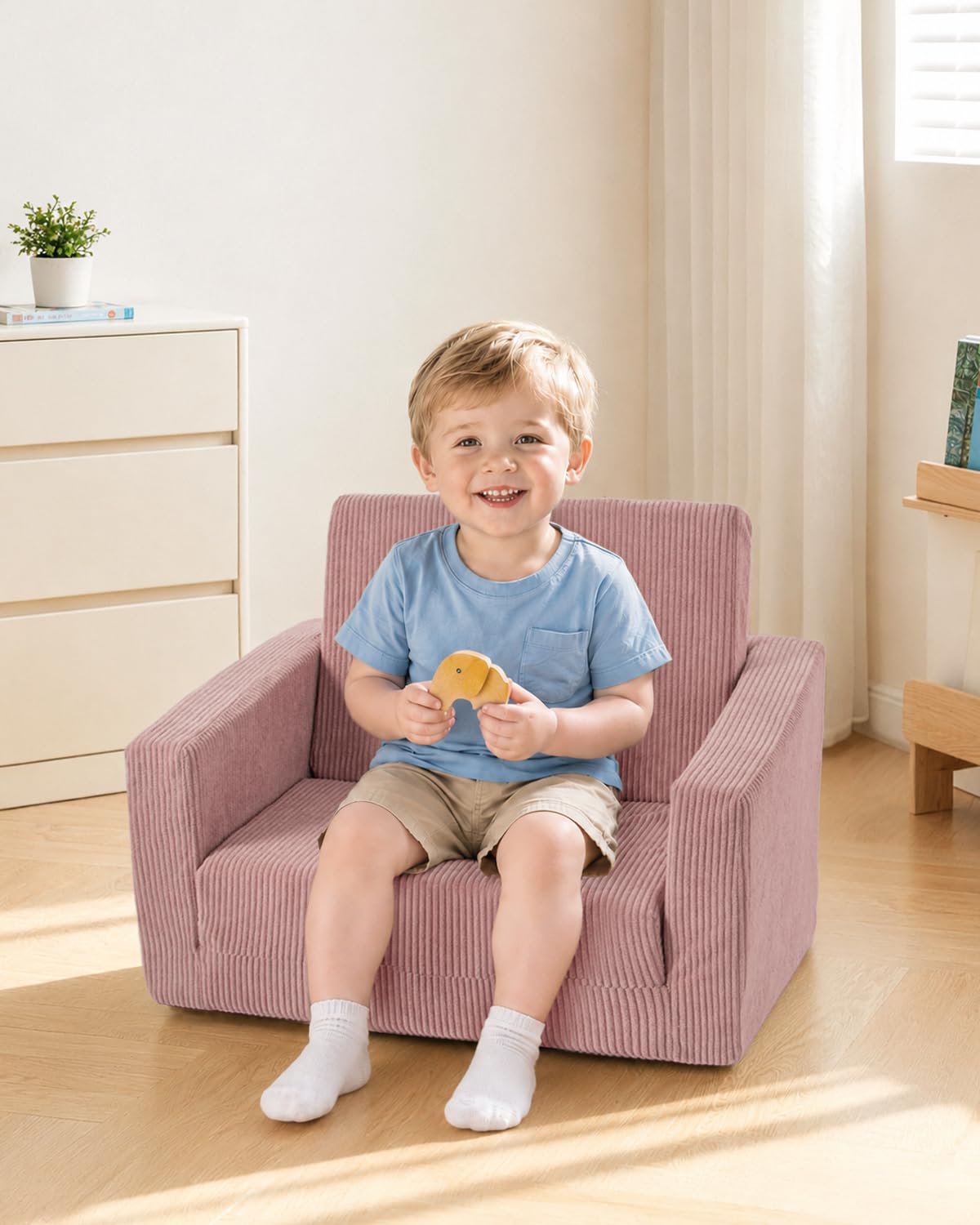 Jouha Kids Chair and Couch, 2-in-1 Fold-Out Kids Sofa, Soft Convertible Seating, Comfy Kids Chair for Boys and Girls,Pink