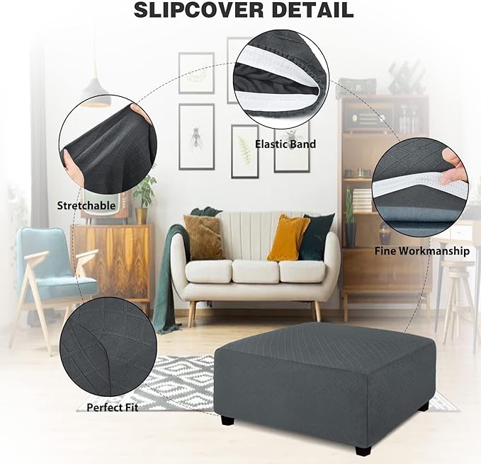 NeColorLife Ottoman Cover Square Large Ottoman Slipcover Stretch Footrest Stool