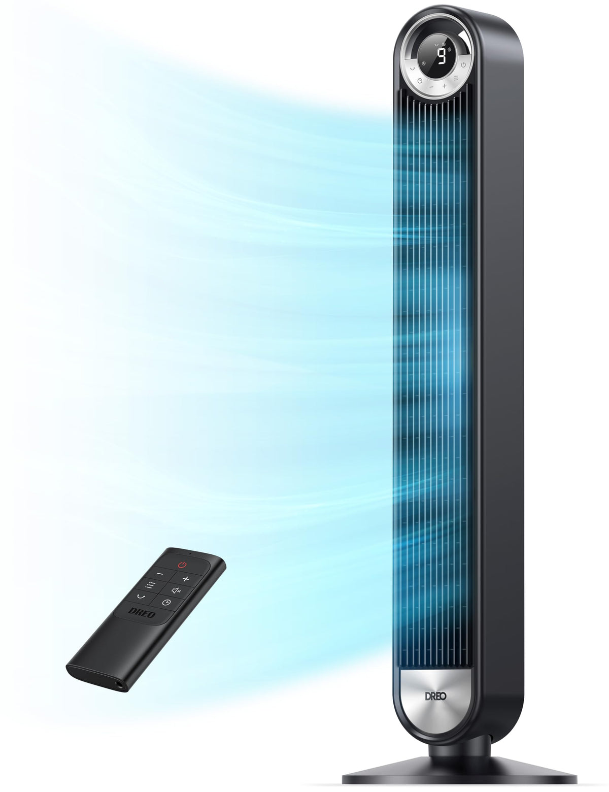 DREO Tower Fan for Bedroom, Upgraded DC 9 Speeds 20dB Ultra-Quiet Floor Fan, 90° Oscillating Fans with 28ft/s Velocity, 12H Timer, Standing Fan, Bladeless Fan Powerful for Home Office Room
