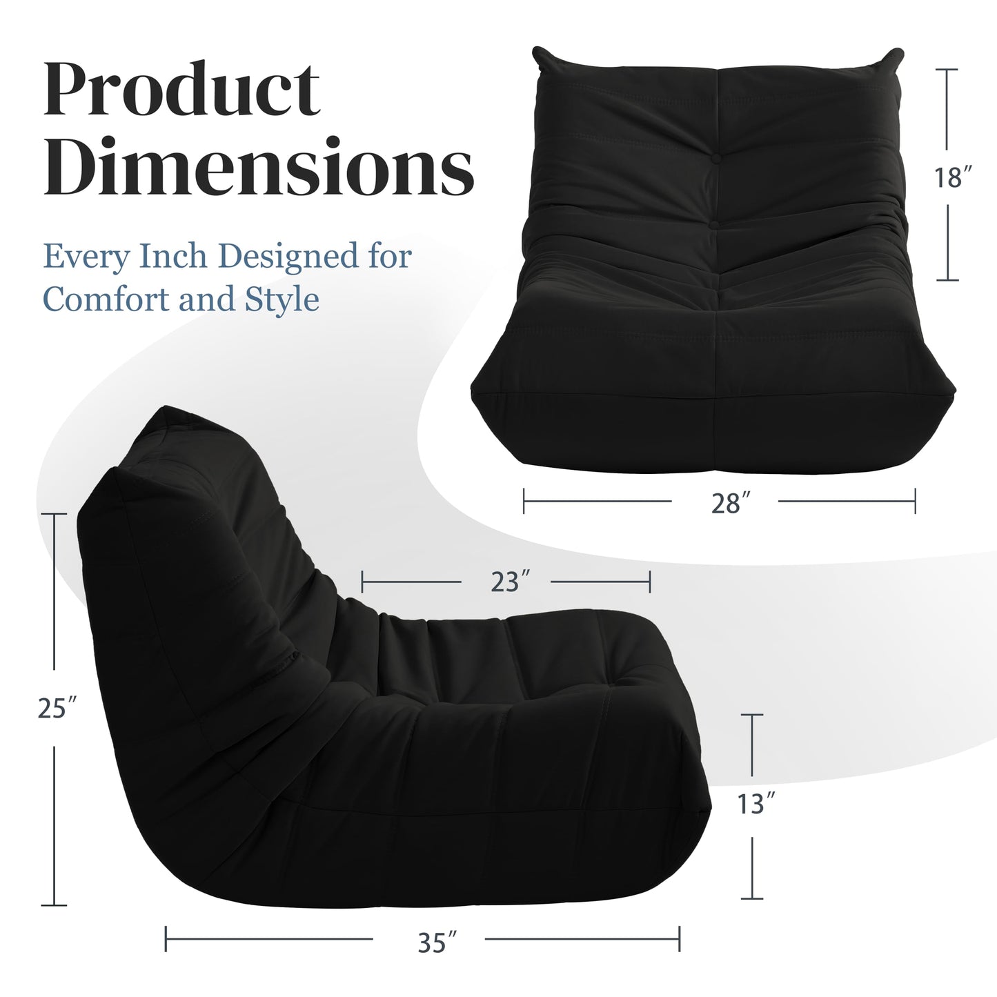 Bean Bag Chair, Fireside Chair Bean Bag Sofa for Adults, Bean Bag Chairs for Teens with High-Resilience Foam, Memory Foam & Non-Slip Base Bean Bag for Living Room, Bedroom, Office (Suede, Black)