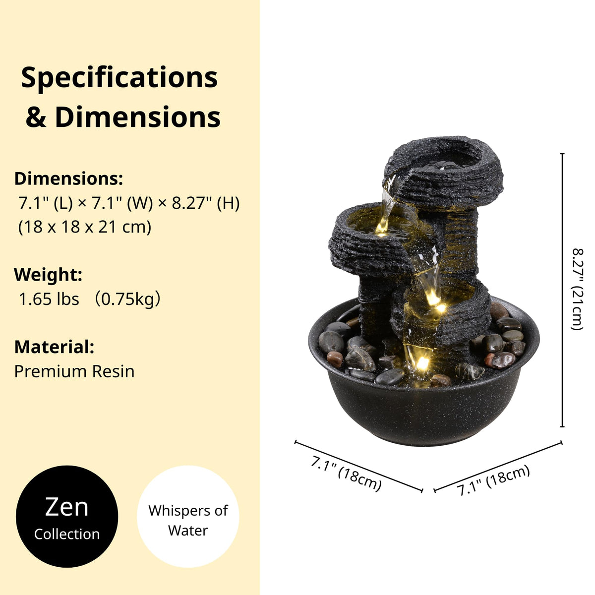 Rock Style Tabletop Fountain with LED Light – Indoor Waterfall Feature for Home or Office Décor, Relaxing Zen Desktop Water Fountain
