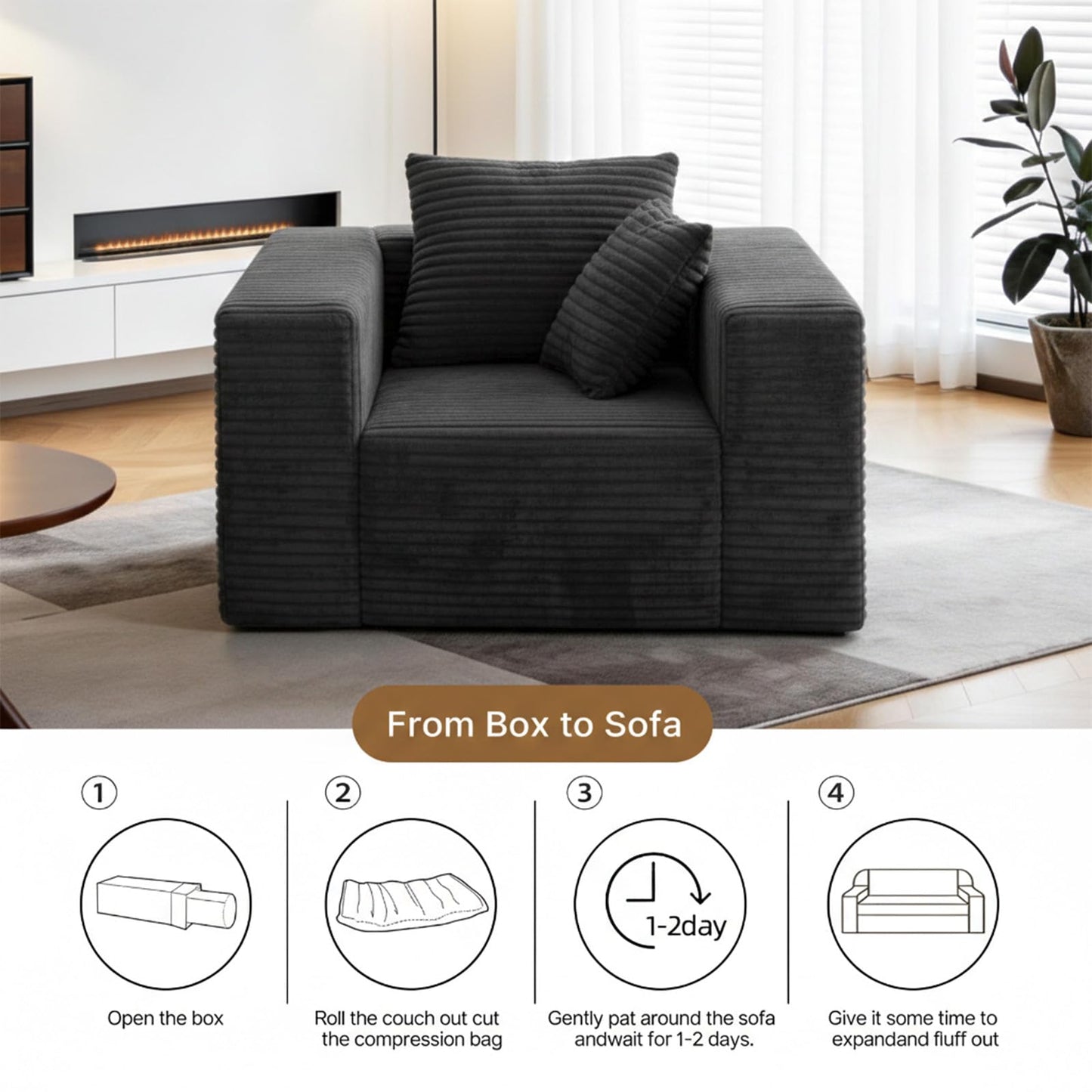 Small Boneless Sofa Chair, No Assembly Couch in a Box Memory Foam Mini Cloud Reading Chair with Throw Pillow for Living Room Bedroom Playroom