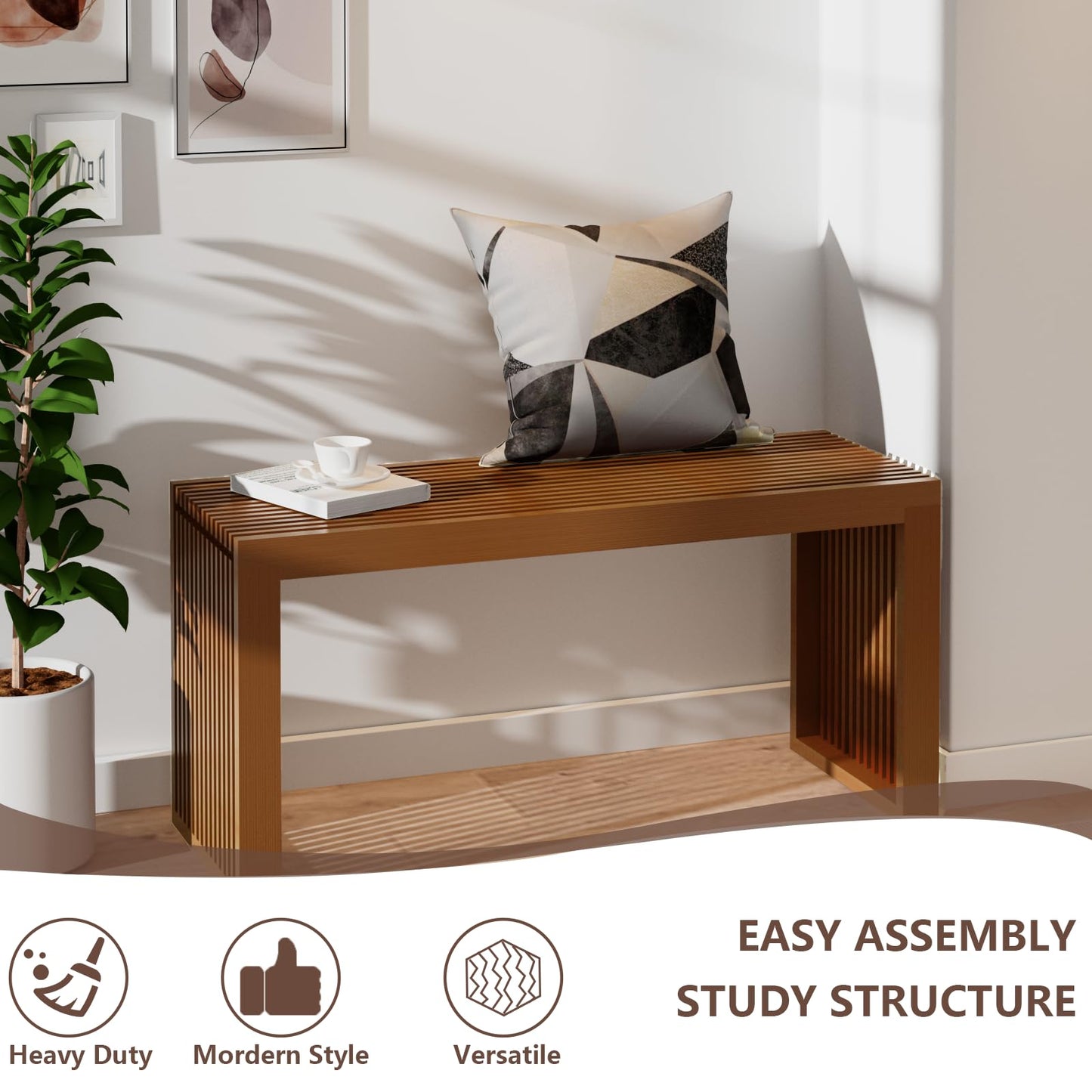 APRTAT Bamboo Dining Bench Indoor Long Entryway Shoe Rack Bench,Outdoor Modern Wood Benches 35 Inch Bamboo Bench for Living Room Hallway Bedroom Bathroom