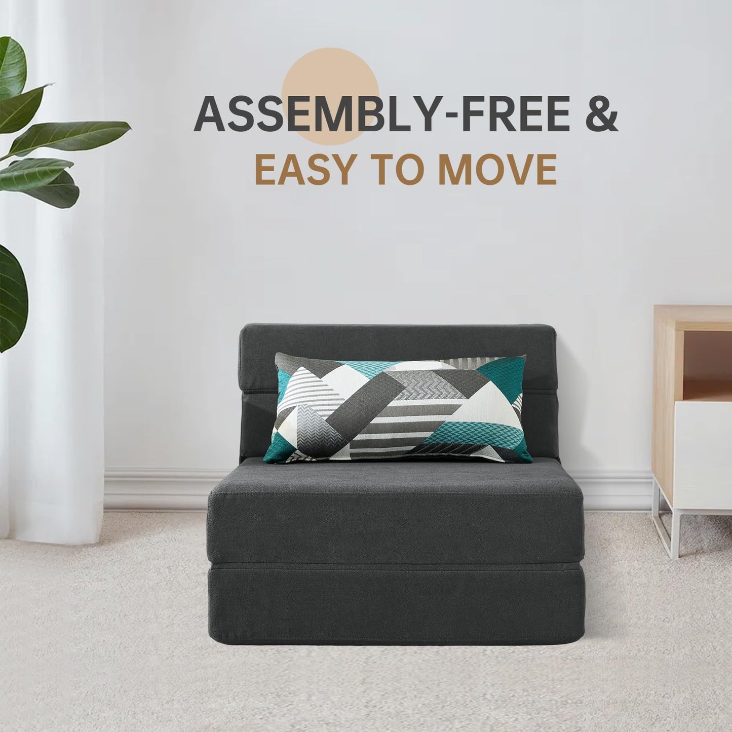Nigoone Folding Sofa Bed Single Size with Pillow Memory Foam Convertible Sleeper Chair Floor Couch Futon Lazy for Living Room Home Office Guest Beds Apartment Upstairs Loft, Dark Gray