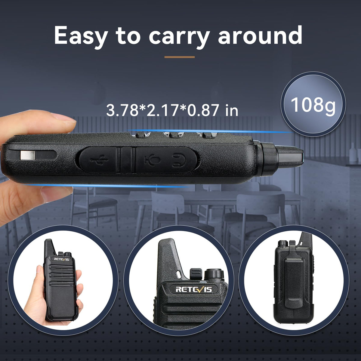 Retevis RT22 Walkie Talkies Rechargeable,Long Range Two Way Radio,2 Way Radio for Adults, Handsfree VOX Mini, for Business Office School Church Restaurant Retail(Black,10 Pcs, 5 Box)