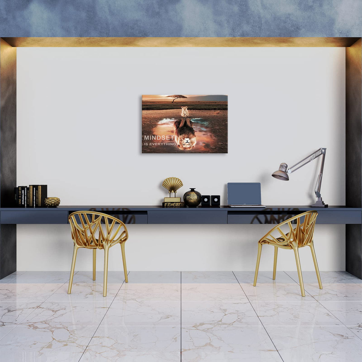 Mindset Is Everything Wall Art Lion Motivational Canvas Wall Art Posters Prints 1 Pieces Inspirational Quote Painting for Office Bedroom Decor (12" W x 18" H)