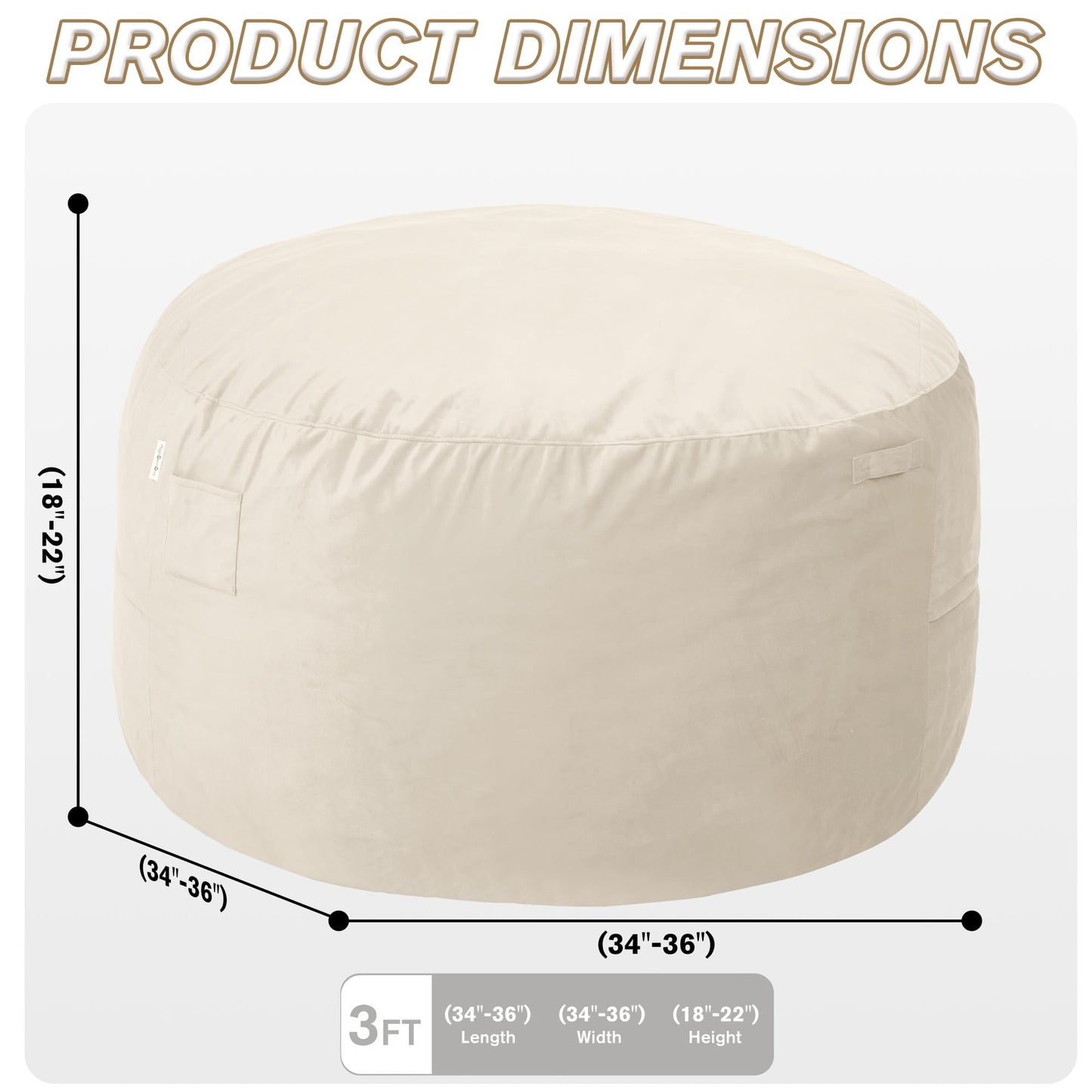 lilanoon 3FT Bean Bag Chair with Ultra Soft Velvet Cover Bean Bag Sofa with Memory Foam Bean Bag Chairs with Large Size Lazy Sofa for Dorm Office Living Room Bedroom Dark Beige 3'