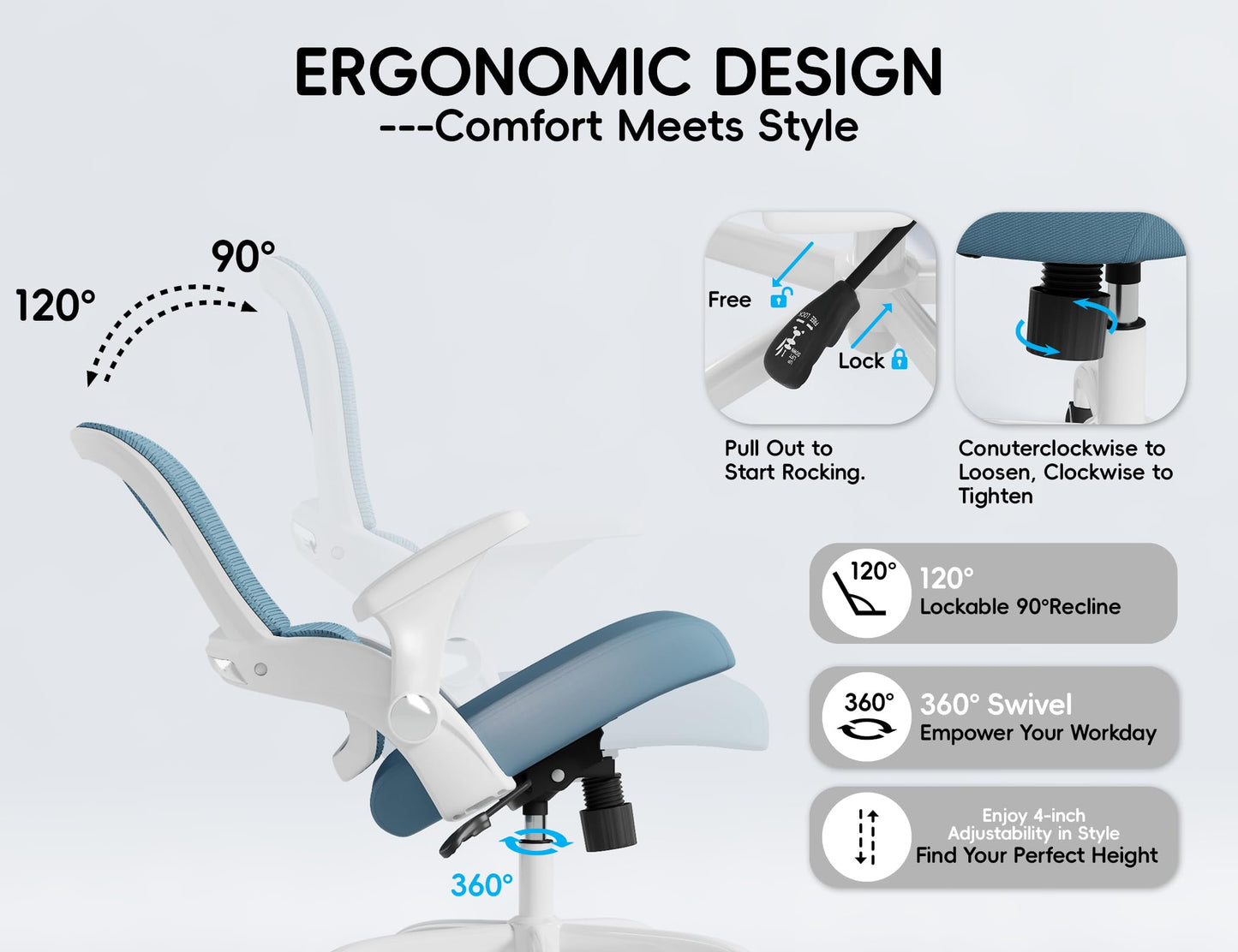 TRALT Office Chair - Ergonomic Office Chair with Back Support, Home Office Desk Chairs, 330lbs Wide Seat Big and Tall Office Chairs, Comfy Desk Chair for Work, Study, Office, Gaming (Blue)