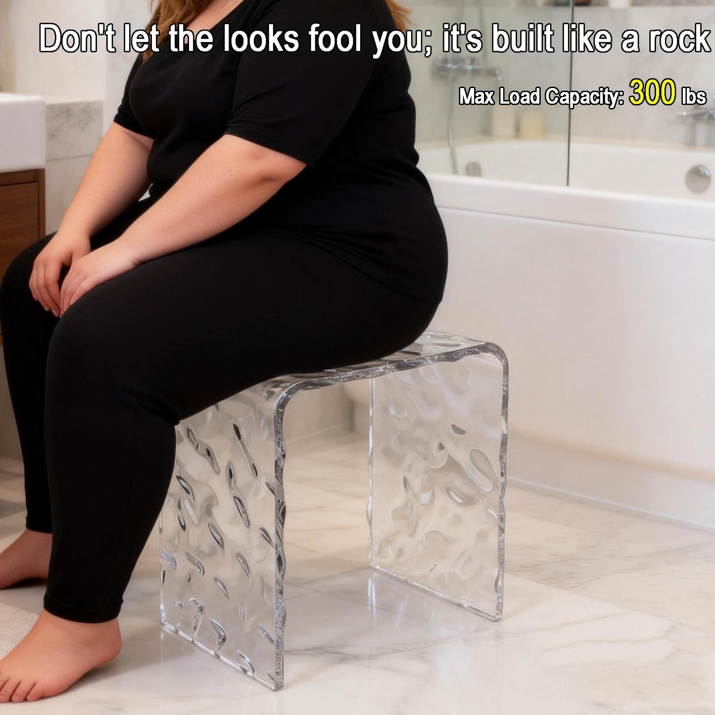 Premium Acrylic Shower Bench,15.7" L*11.4" W *16.5" H, 3/5"(15MM) Thick Acrylic Shower Stool,300lbs Weight Capacity Modern Clear Shower Seat for Inside Shower